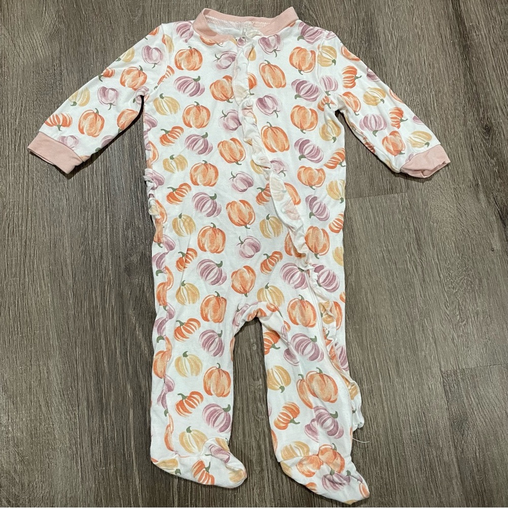 Milkberry Pumpkin Fall Footie Sleeper Size 3-6 Months Ruffle Butt Rayon Bamboo